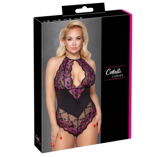 Cottelli CURVES - Dwukolorowe Kwiatowe Body Z Delikatne Koronki 4XL